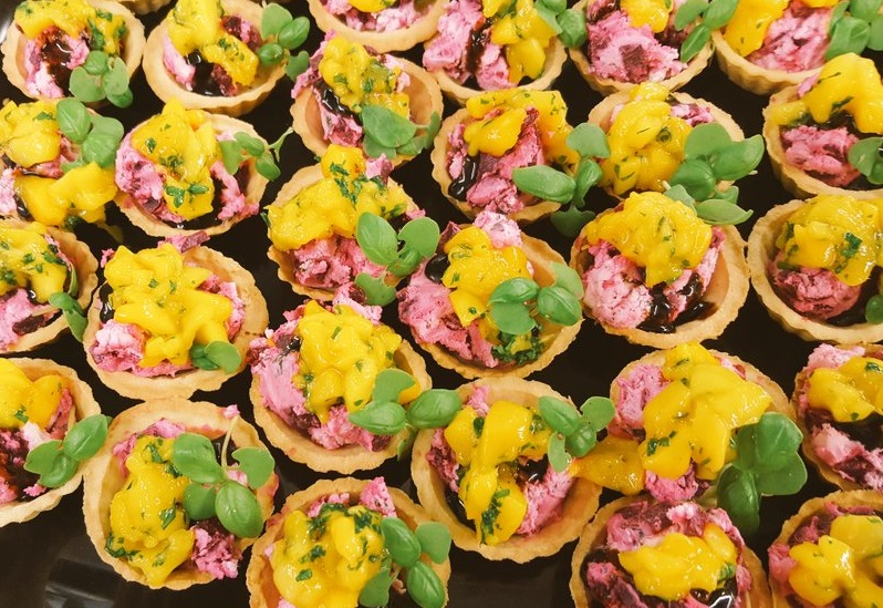 Beetroot, goats cheese and mango tartlet